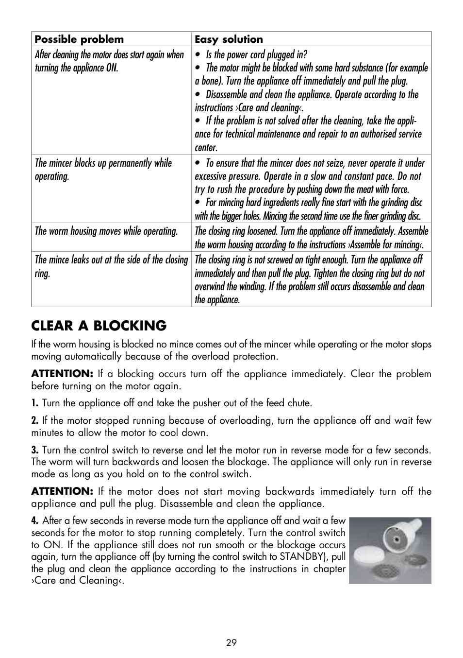 Clear a blocking | Gastroback 41409 Design Mincer Advanced (standard size 8) User Manual | Page 13 / 16