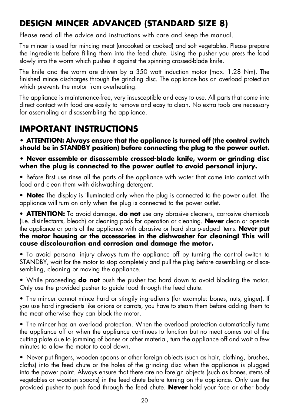 Design mincer advanced (standard size 8), Important instructions | Gastroback 41409 Design Mincer Advanced (standard size 8) User Manual | Page 4 / 16