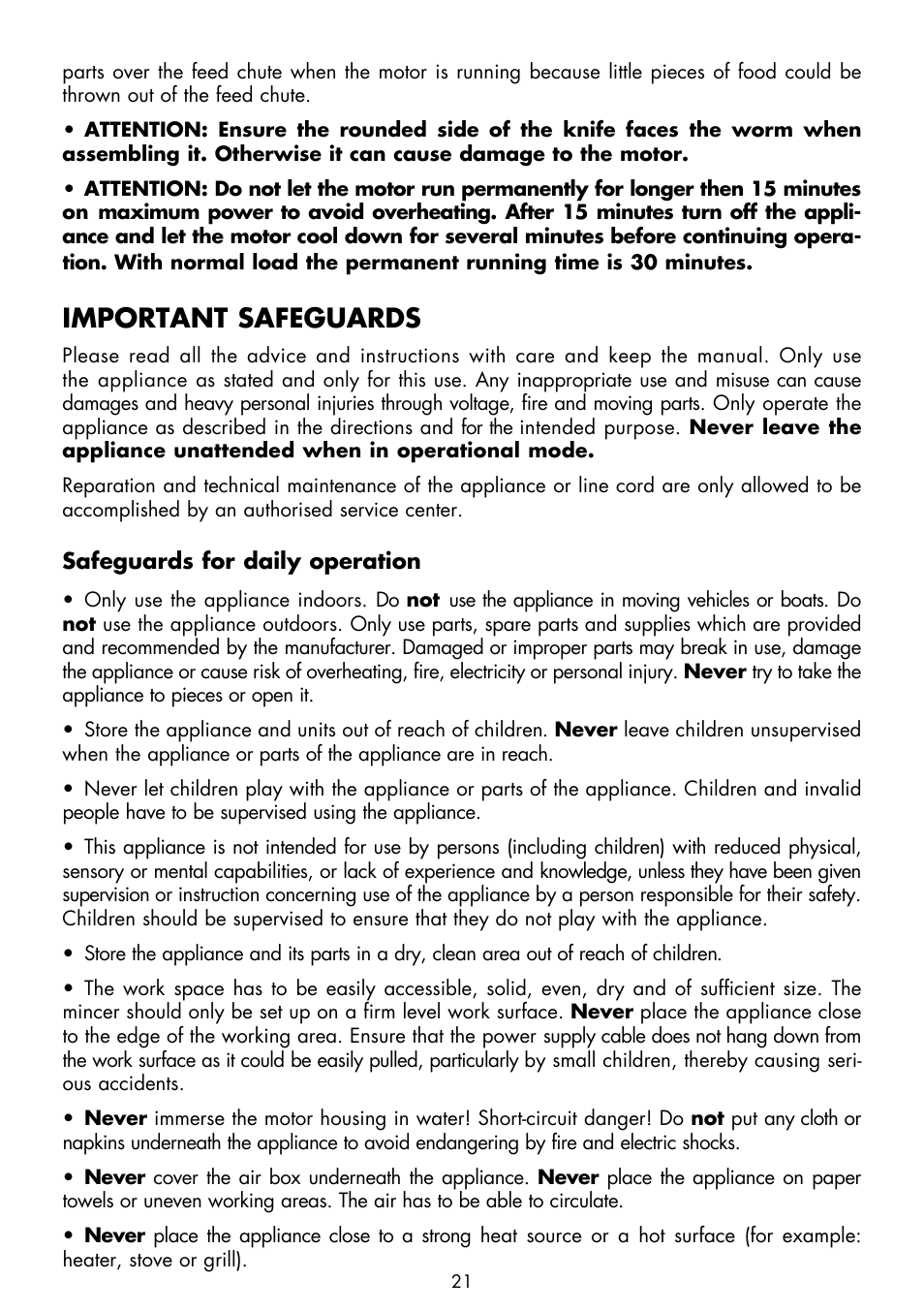 Important safeguards | Gastroback 41409 Design Mincer Advanced (standard size 8) User Manual | Page 5 / 16