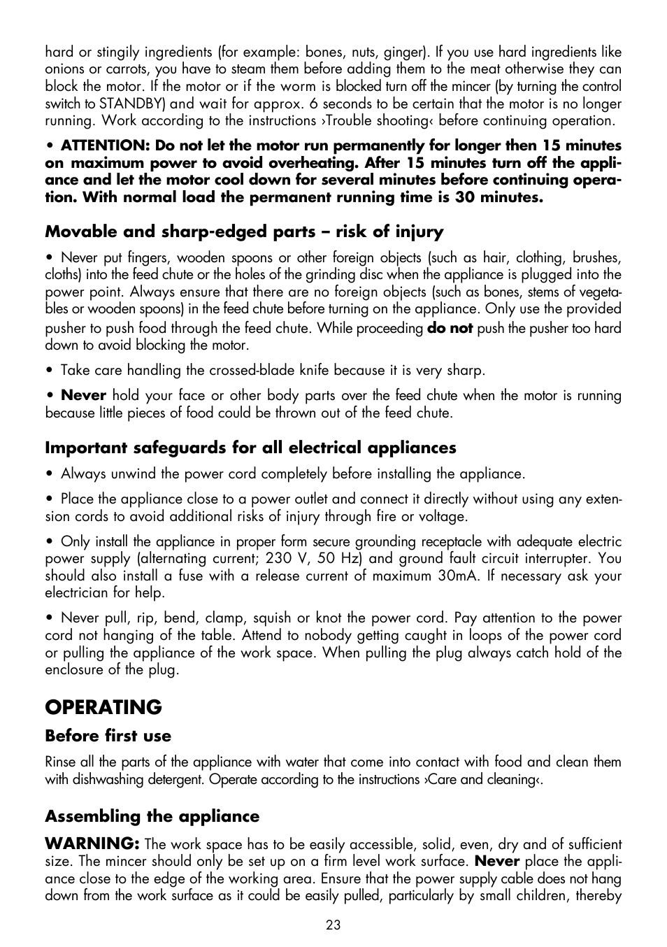 Operating | Gastroback 41409 Design Mincer Advanced (standard size 8) User Manual | Page 7 / 16