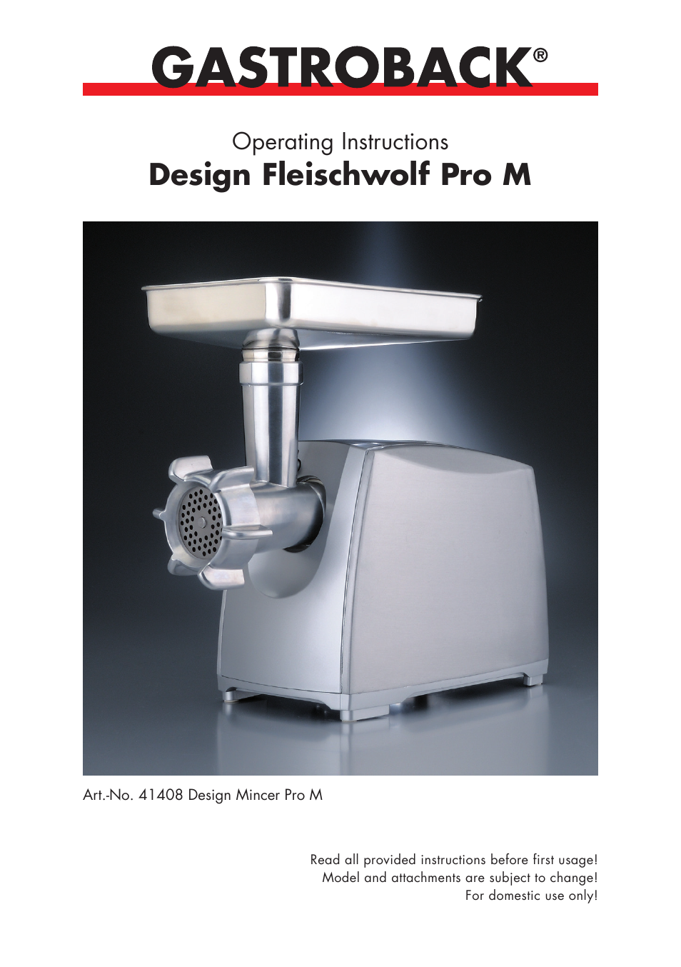 Gastroback 41408 Design Mincer Pro M User Manual | 23 pages