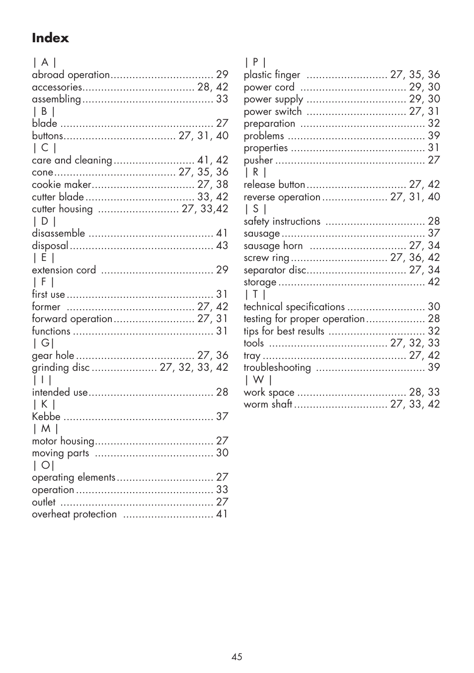 Index | Gastroback 41408 Design Mincer Pro M User Manual | Page 21 / 23