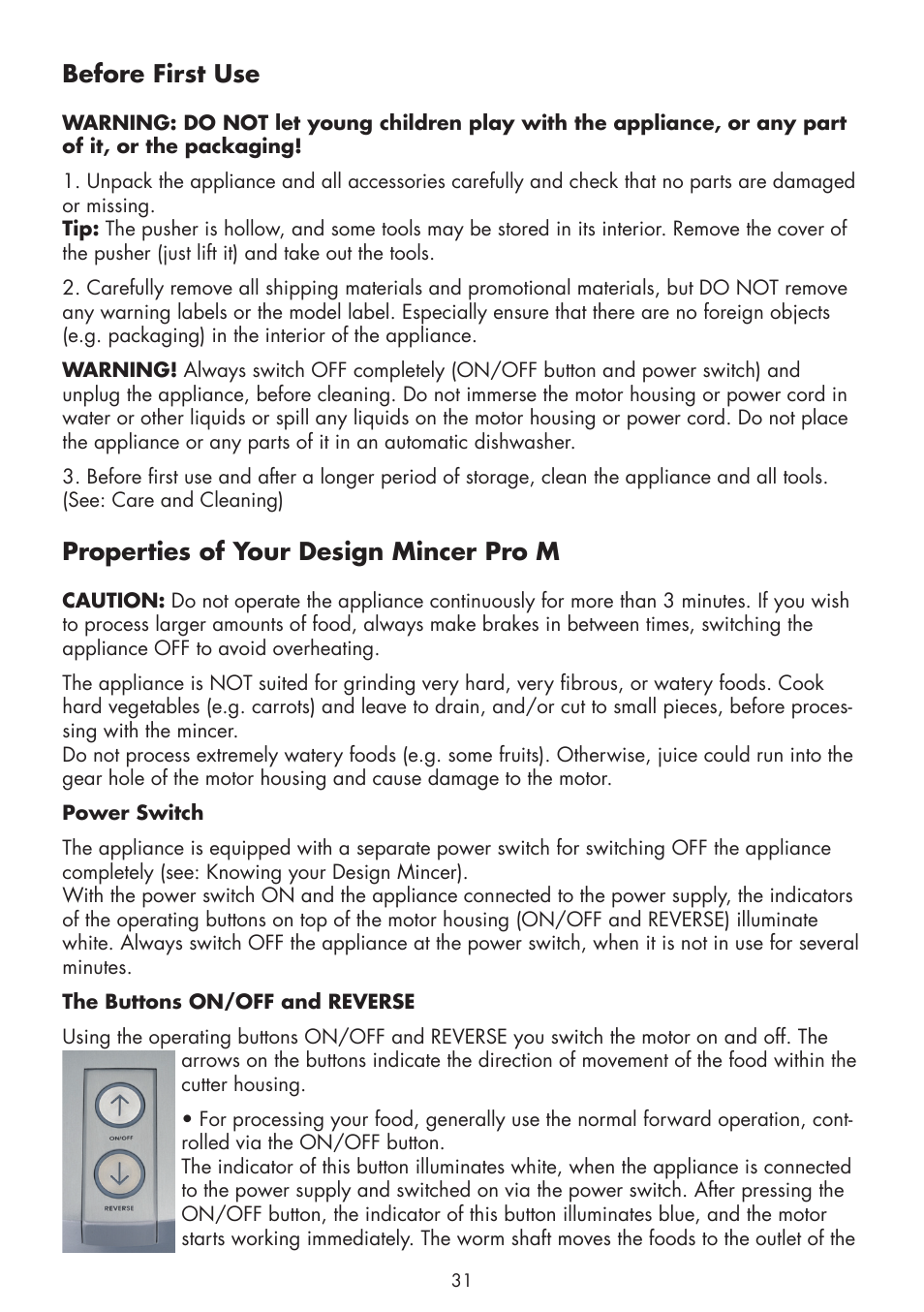 Before first use, Properties of your design mincer pro m | Gastroback 41408 Design Mincer Pro M User Manual | Page 7 / 23