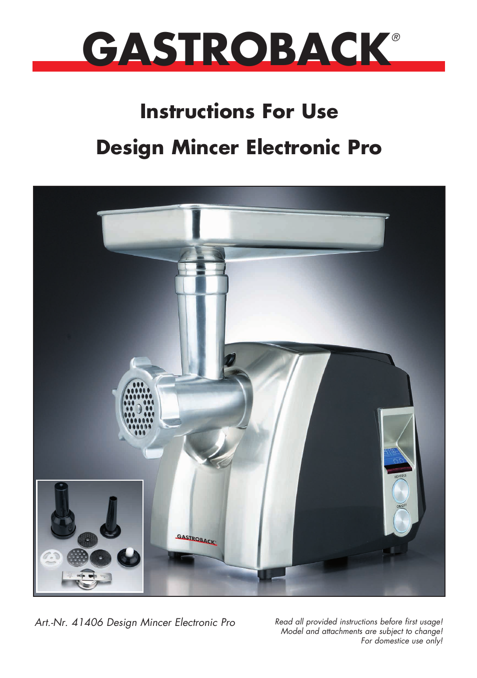 Gastroback 41406 Design Mincer Electronic Pro User Manual | 22 pages