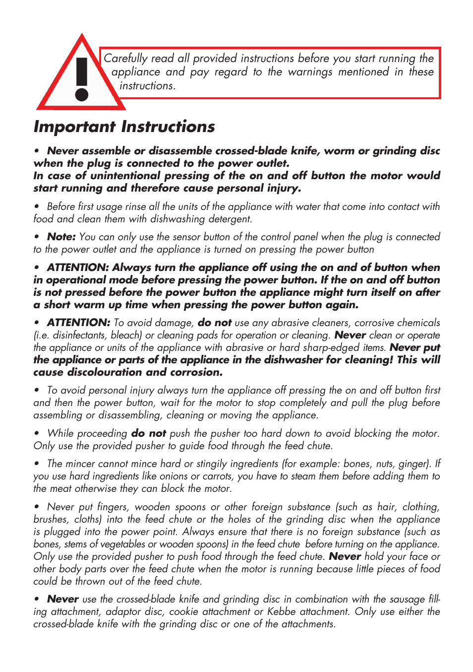 Important instructions | Gastroback 41406 Design Mincer Electronic Pro User Manual | Page 2 / 22