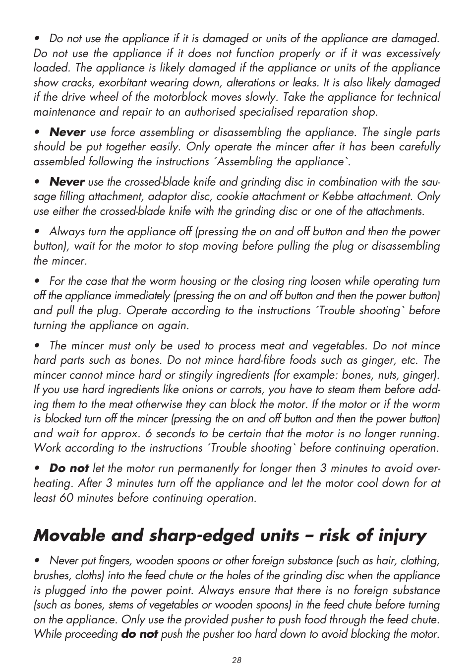 Movable and sharp-edged units – risk of injury | Gastroback 41406 Design Mincer Electronic Pro User Manual | Page 6 / 22