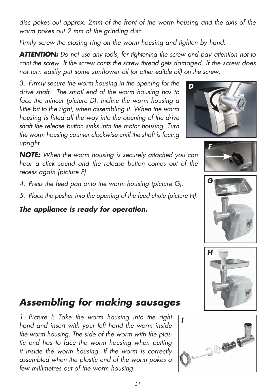 Assembling for making sausages | Gastroback 41406 Design Mincer Electronic Pro User Manual | Page 9 / 22