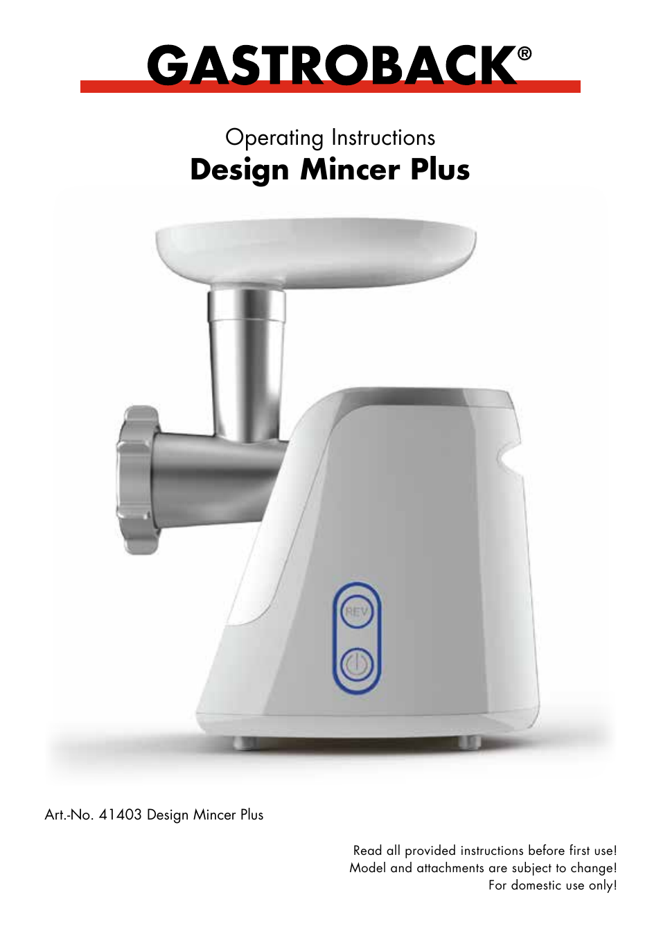 Gastroback 41403 Design Mincer Plus User Manual | 24 pages