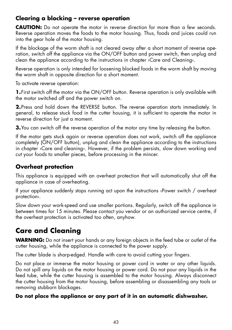 Care and cleaning | Gastroback 41403 Design Mincer Plus User Manual | Page 19 / 24