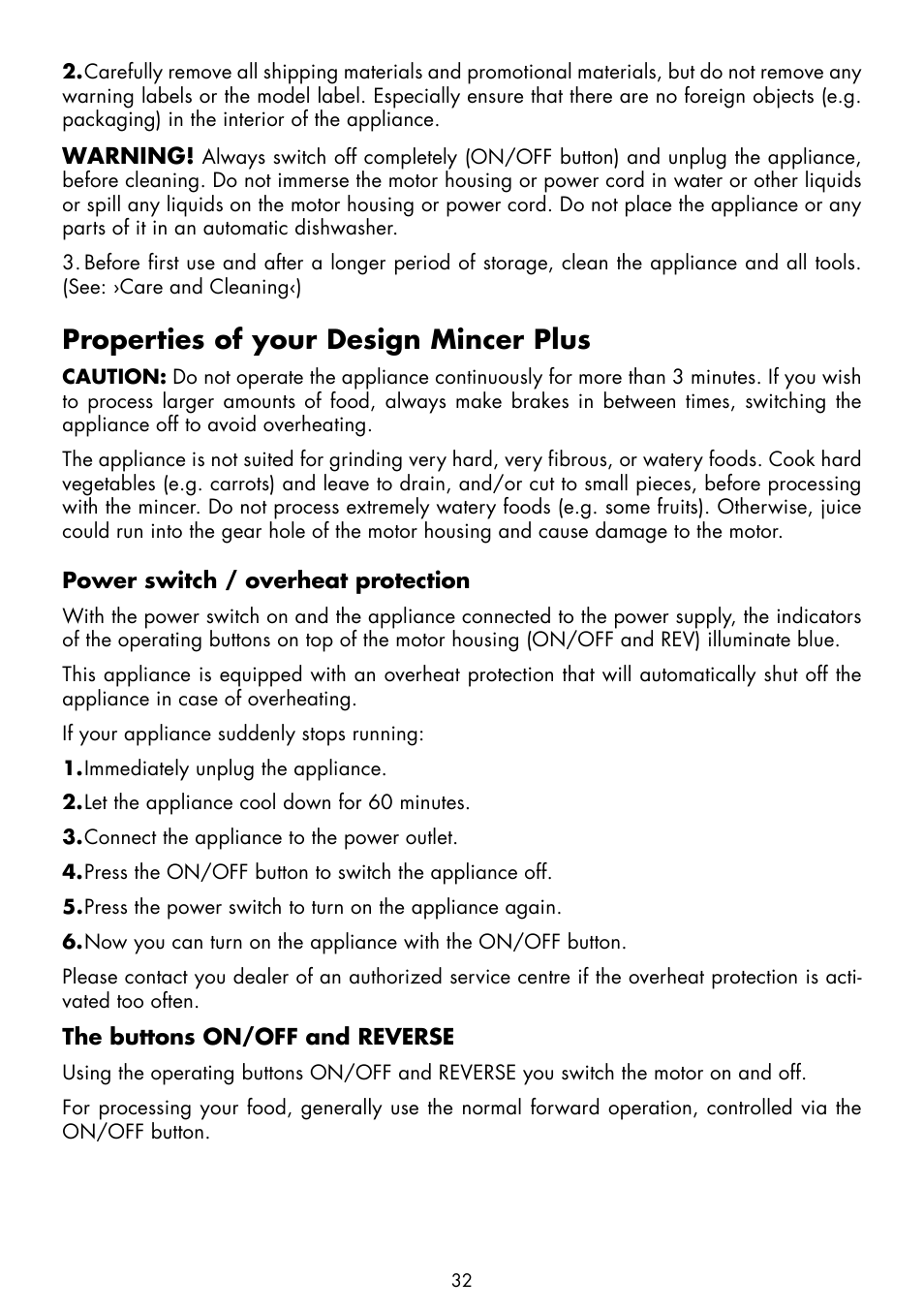 Properties of your design mincer plus | Gastroback 41403 Design Mincer Plus User Manual | Page 8 / 24