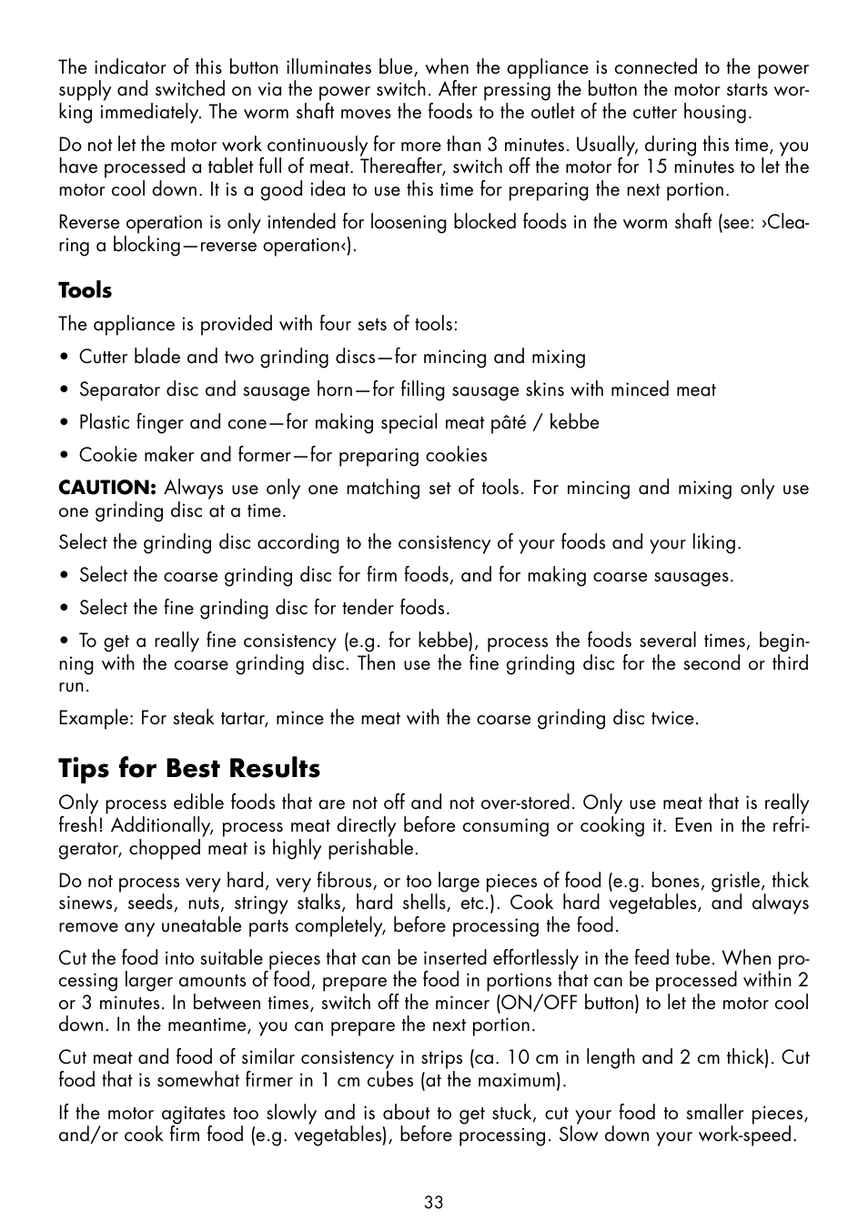 Tips for best results | Gastroback 41403 Design Mincer Plus User Manual | Page 9 / 24