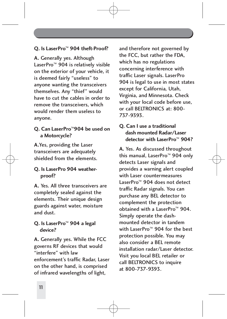 Questions and answers | Beltronics LP904 User Manual | Page 11 / 16