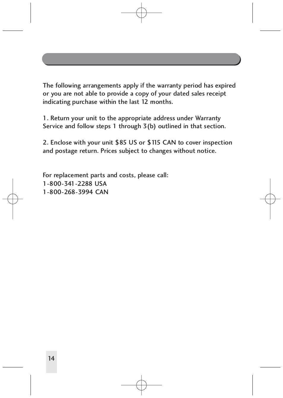 Post warranty service | Beltronics LP904 User Manual | Page 14 / 16