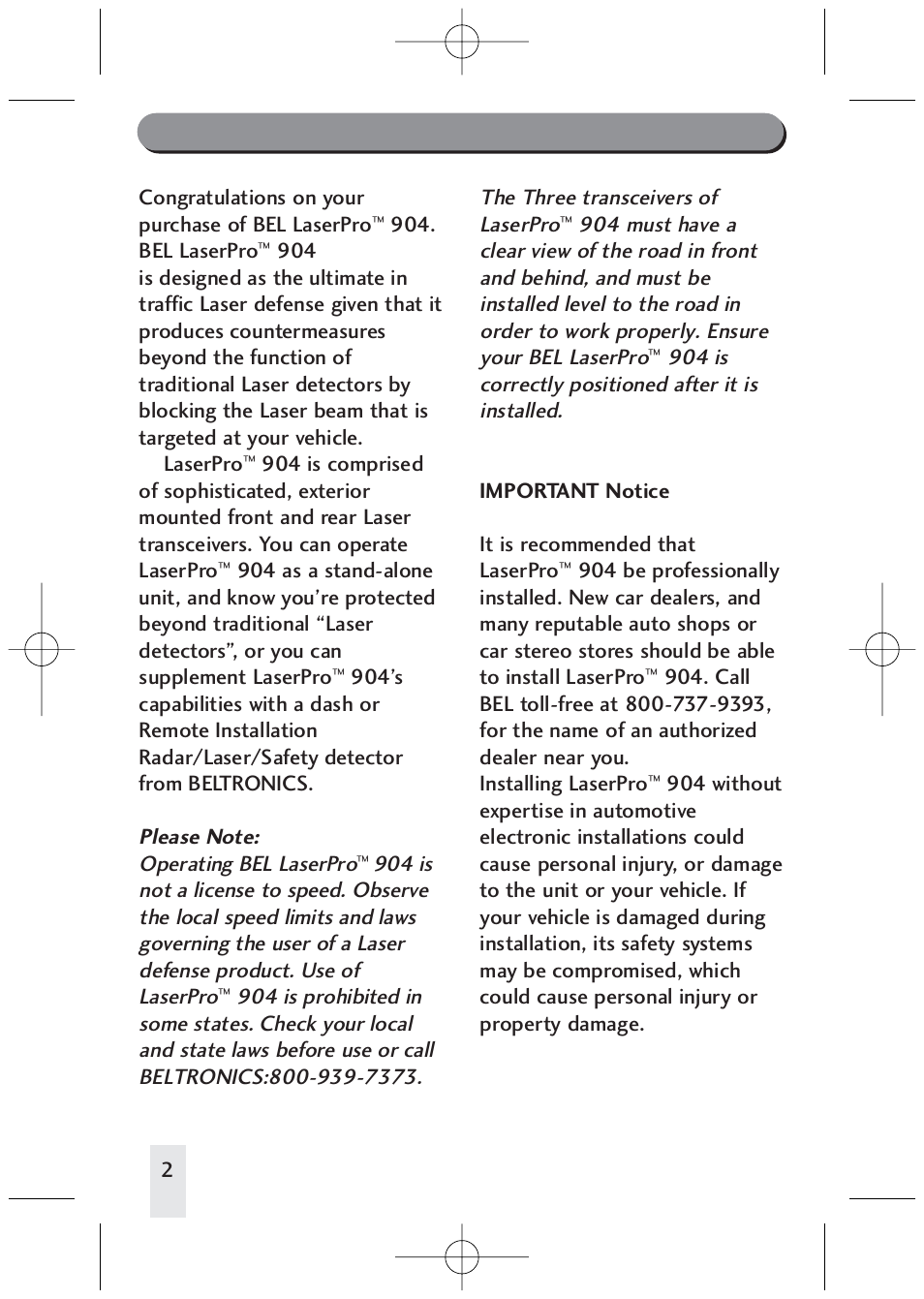 904 is correctly positioned after it is installed | Beltronics LP904 User Manual | Page 2 / 16