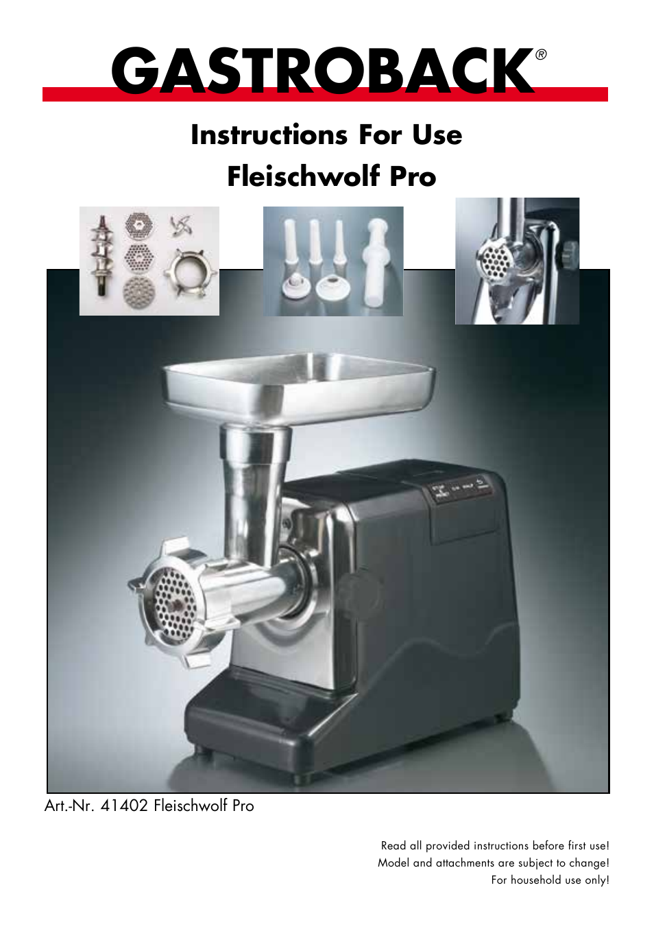 Gastroback 41402 Mincer Pro User Manual | 16 pages