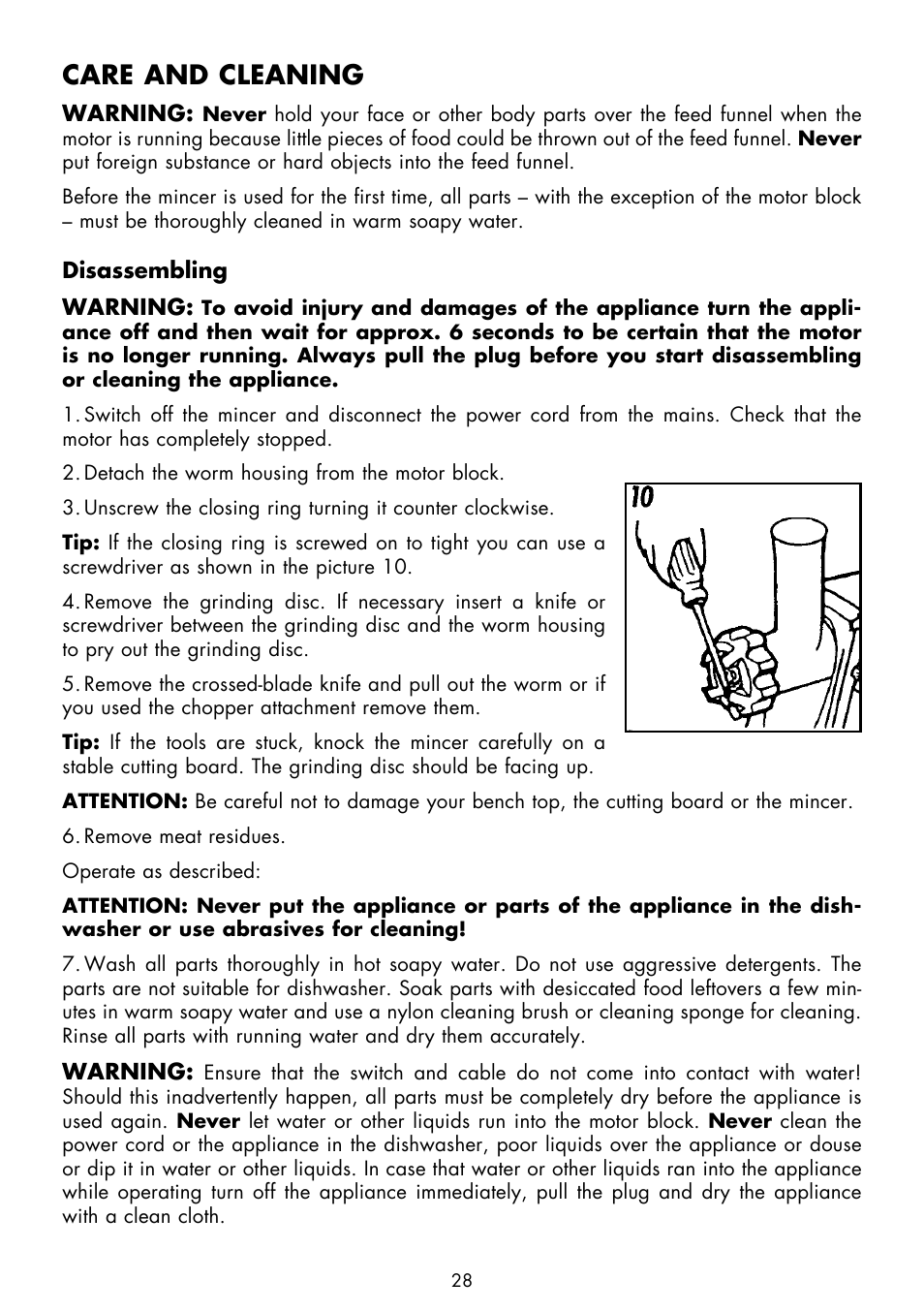 Care and cleaning | Gastroback 41402 Mincer Pro User Manual | Page 12 / 16