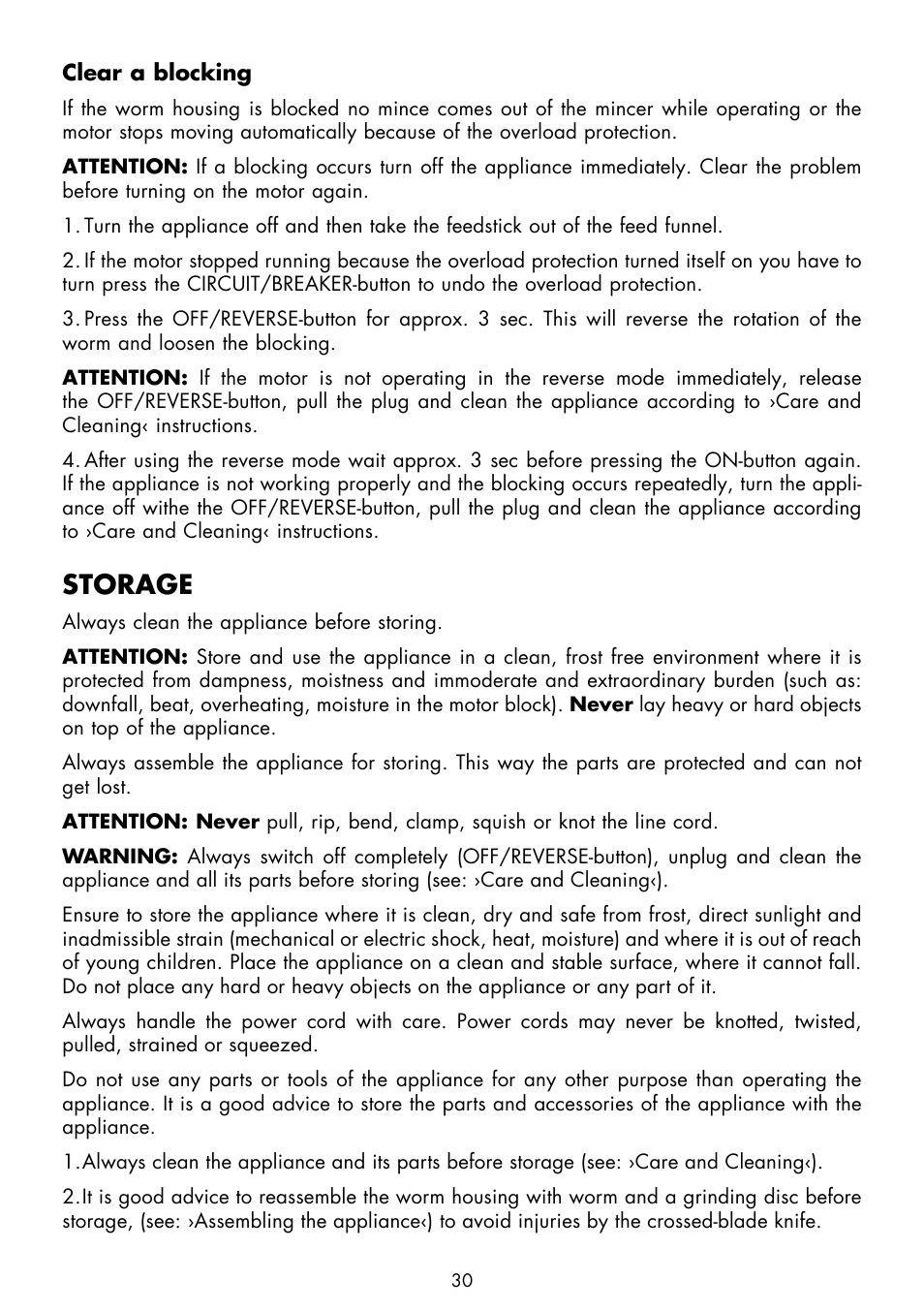 Storage | Gastroback 41402 Mincer Pro User Manual | Page 14 / 16