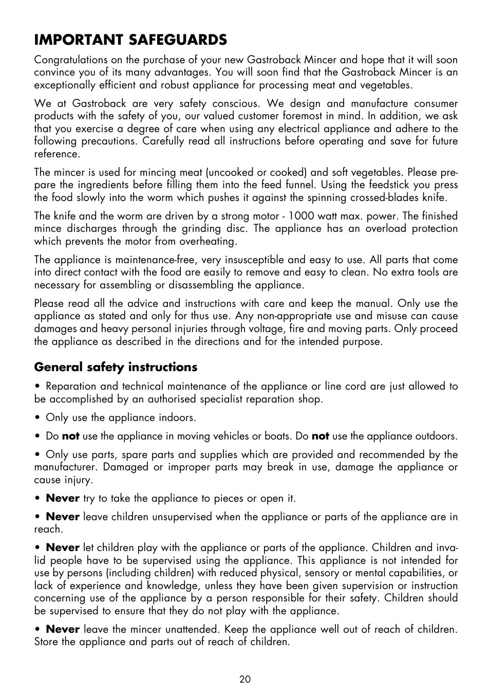 Important safeguards | Gastroback 41402 Mincer Pro User Manual | Page 4 / 16