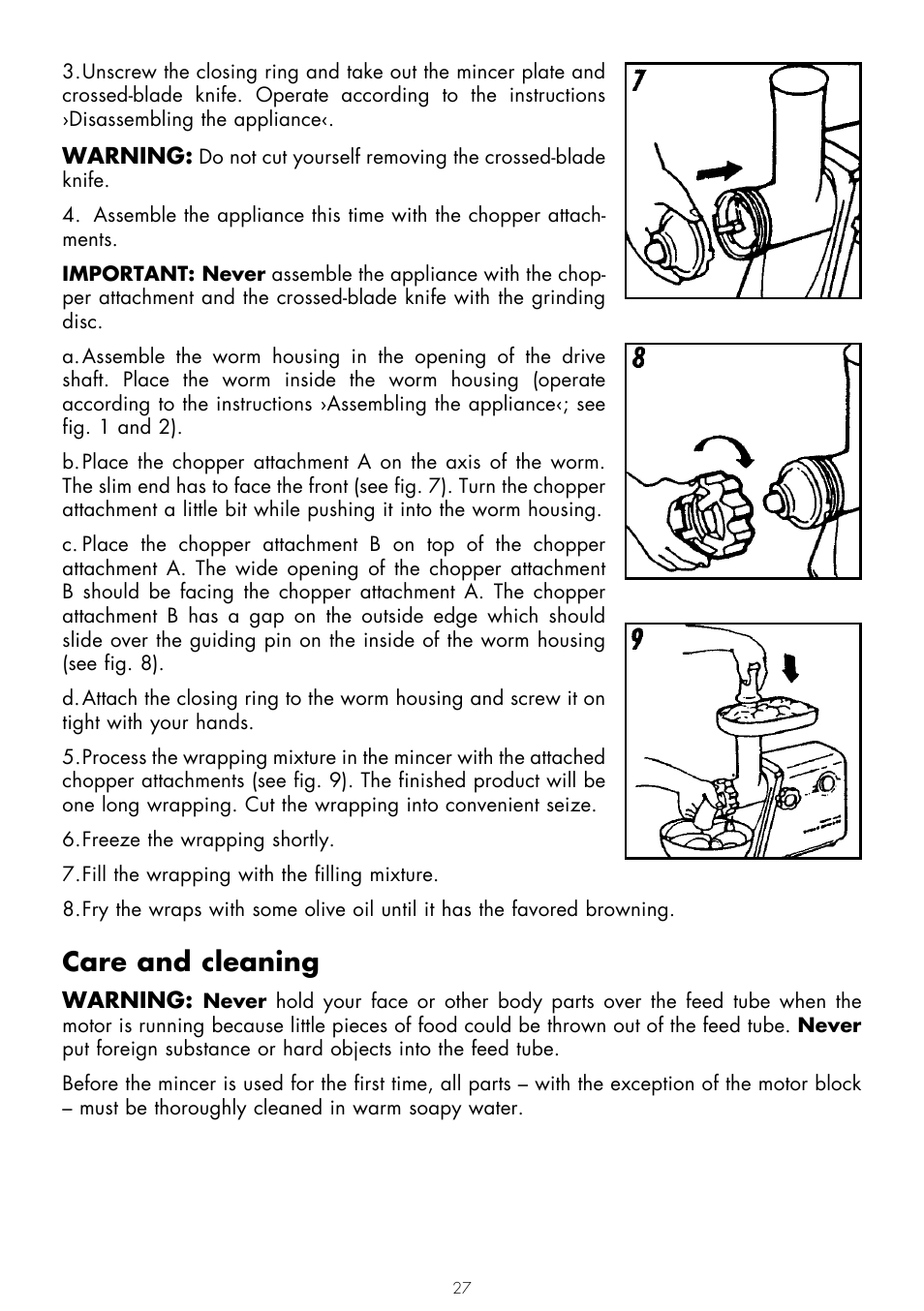 Care and cleaning | Gastroback 41400 Design Mincer User Manual | Page 11 / 15