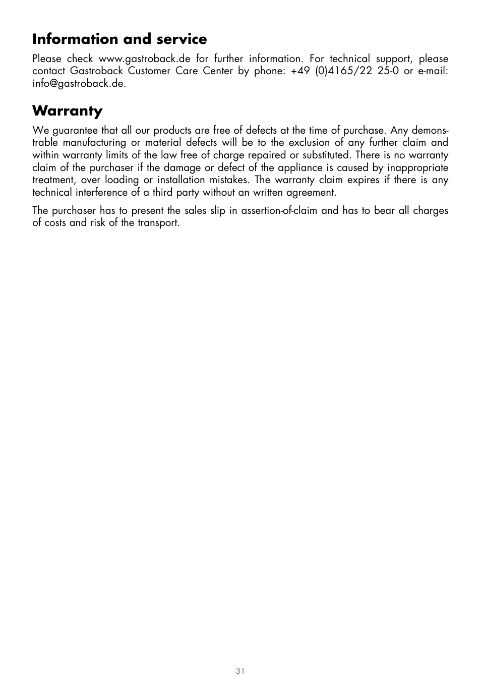 Information and service, Warranty | Gastroback 41400 Design Mincer User Manual | Page 15 / 15