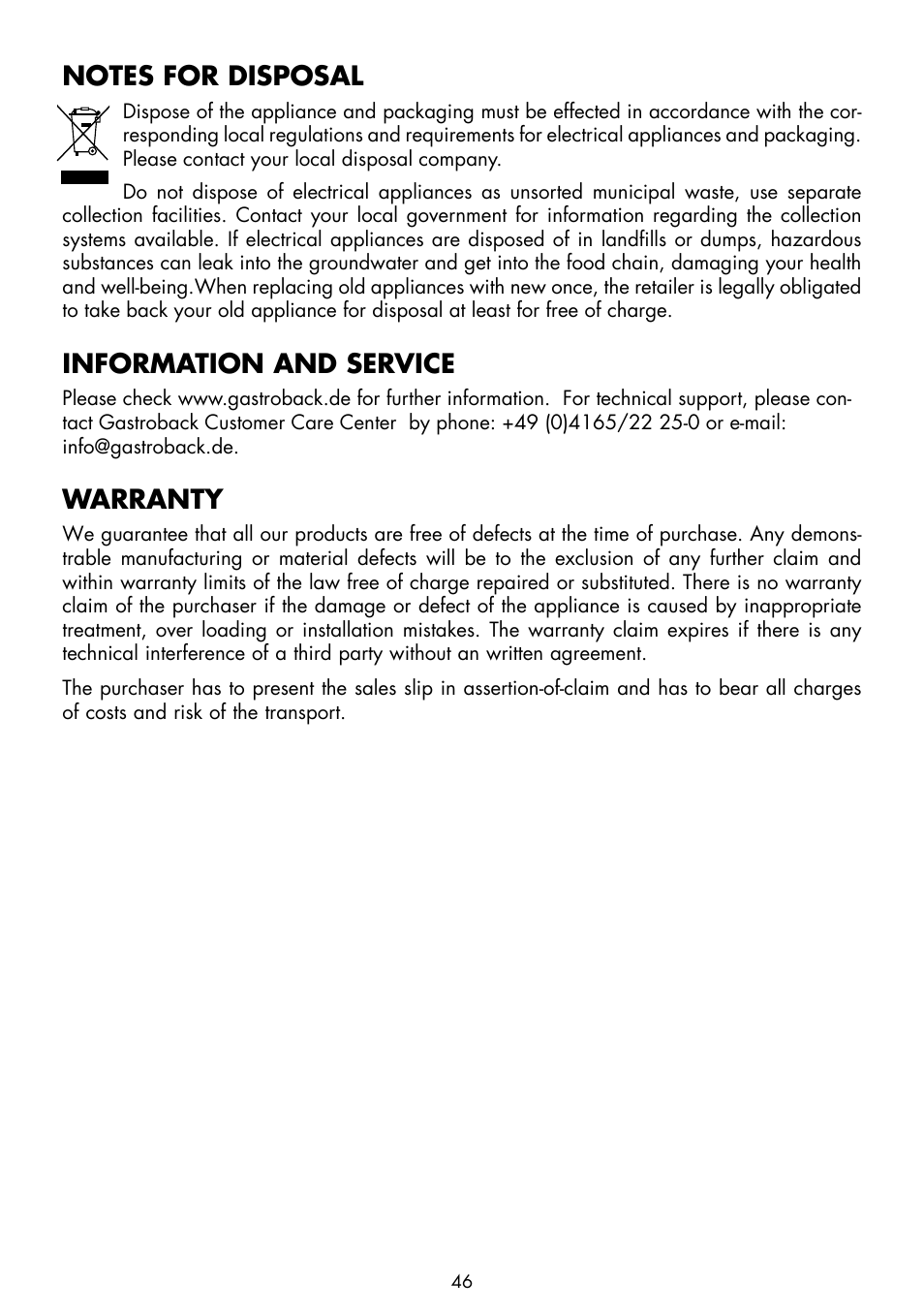Information and service, Warranty | Gastroback 42439 Gourmet Tea Advanced Automatic User Manual | Page 22 / 23