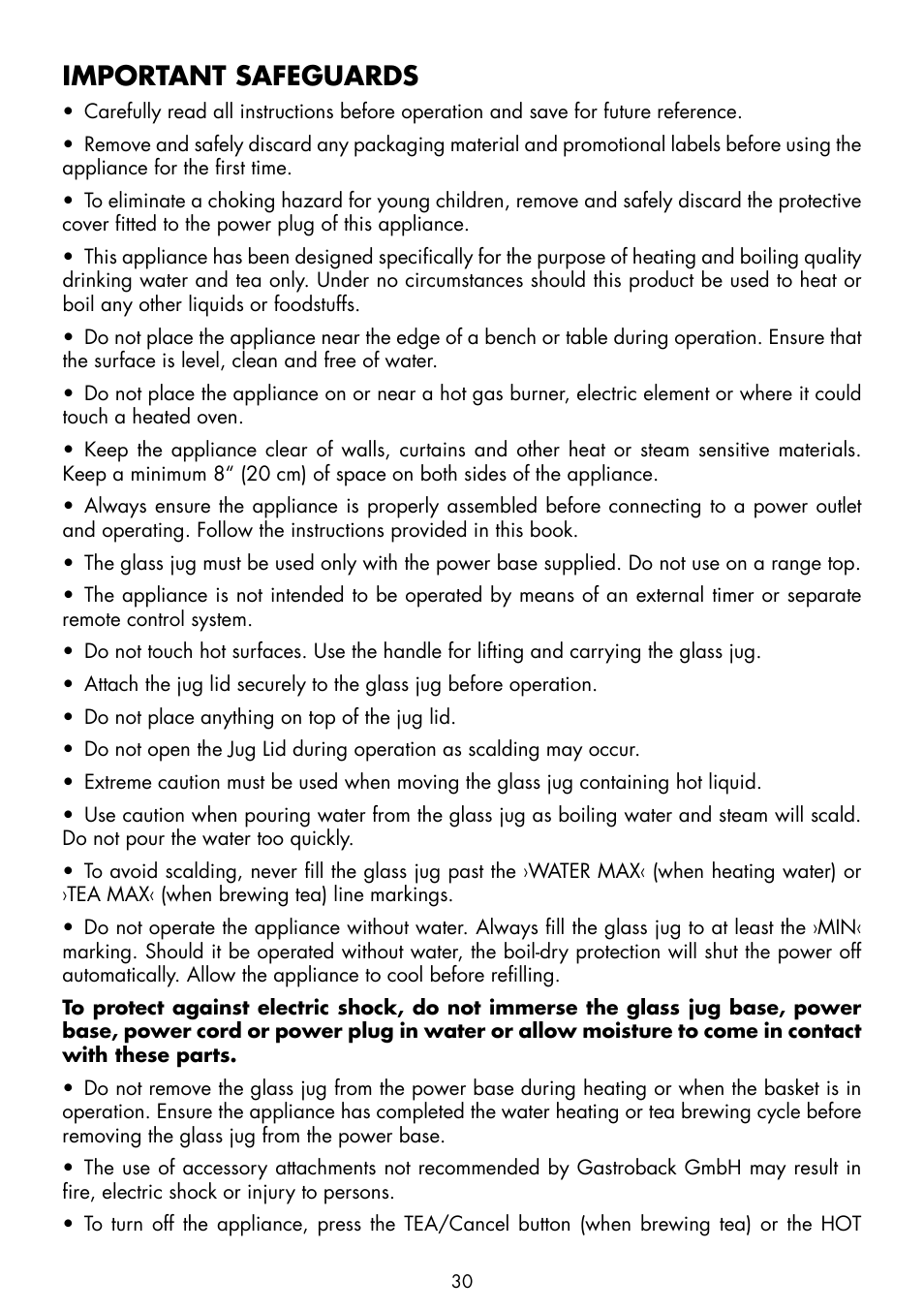 Important safeguards | Gastroback 42439 Gourmet Tea Advanced Automatic User Manual | Page 6 / 23