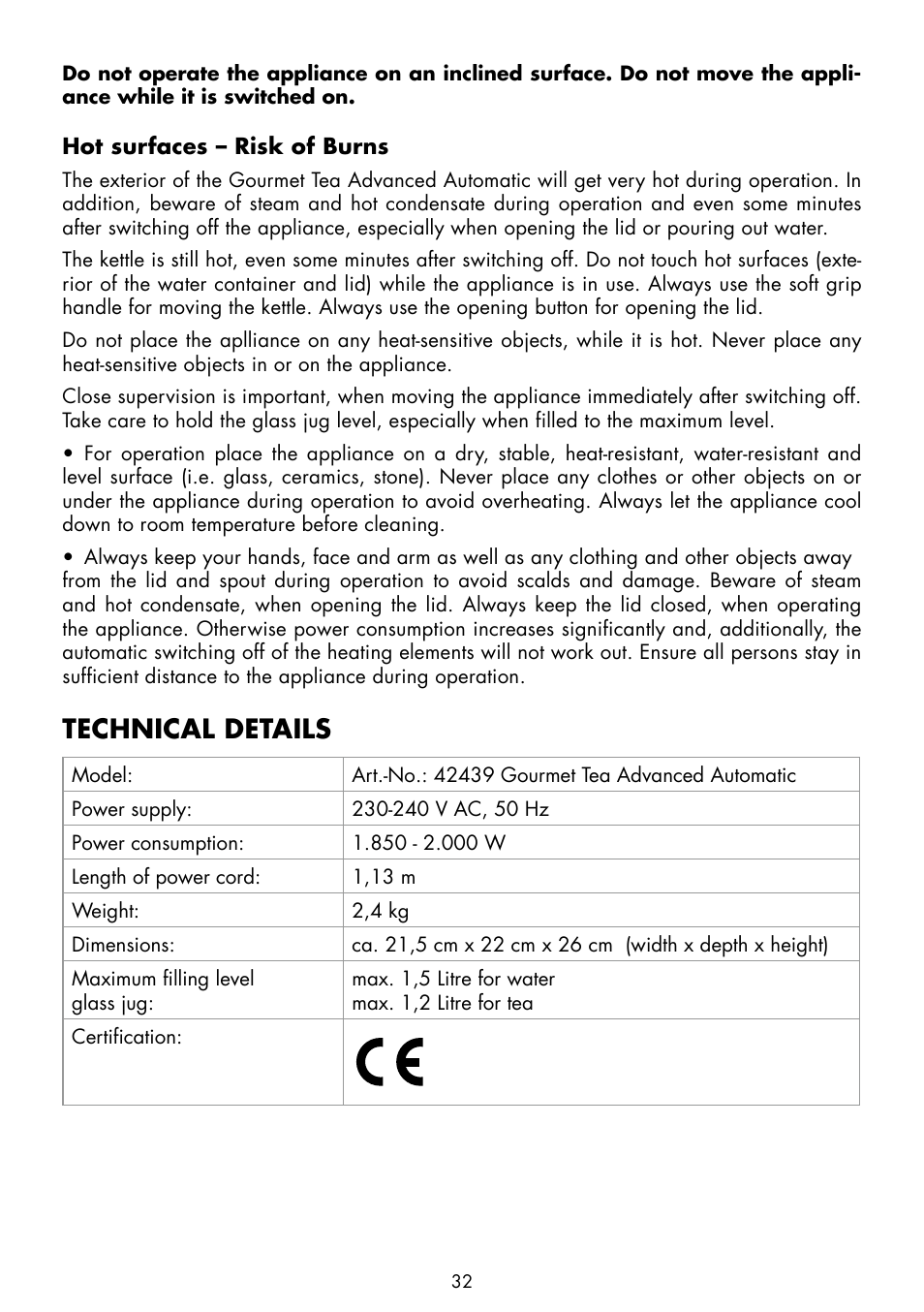 Technical details | Gastroback 42439 Gourmet Tea Advanced Automatic User Manual | Page 8 / 23