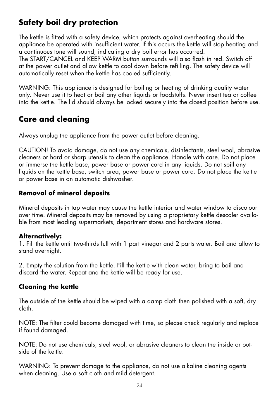 Safety boil dry protection, Care and cleaning | Gastroback 42429 Design Kettle Advanced Pro User Manual | Page 10 / 14