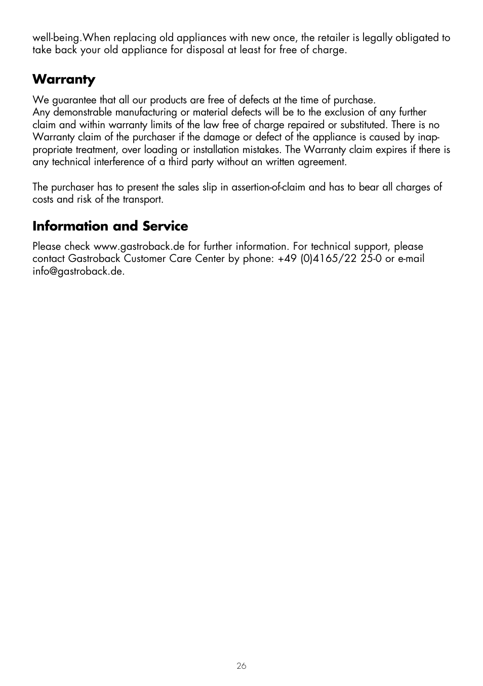 Warranty, Information and service | Gastroback 42429 Design Kettle Advanced Pro User Manual | Page 12 / 14