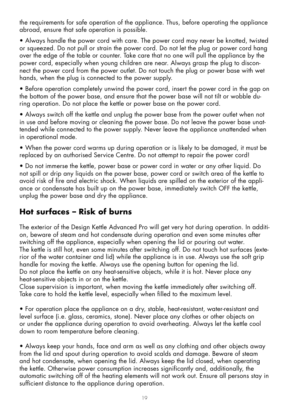 Hot surfaces – risk of burns | Gastroback 42429 Design Kettle Advanced Pro User Manual | Page 5 / 14