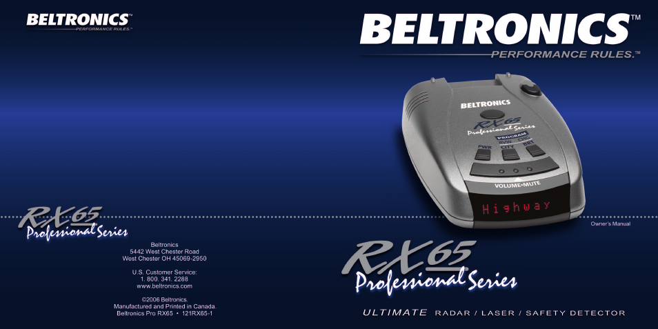 Beltronics RX65 User Manual | 16 pages