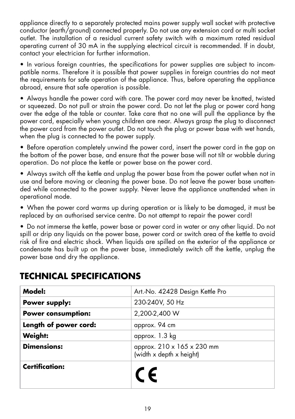 Technical specifications | Gastroback 42428 Design Kettle Pro User Manual | Page 7 / 10