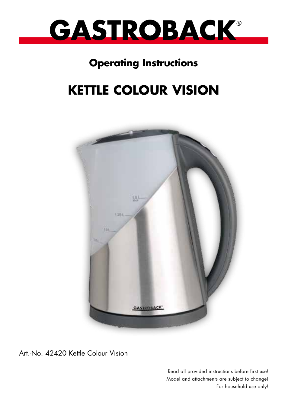 Gastroback 42420 Colour Vision Kettle User Manual | 13 pages