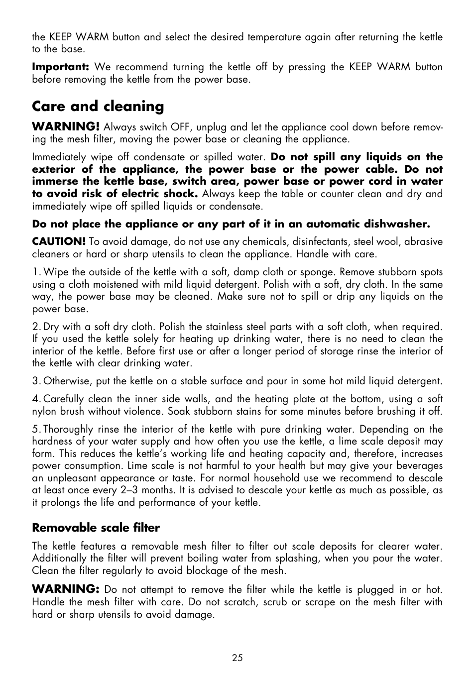 Care and cleaning | Gastroback 42420 Colour Vision Kettle User Manual | Page 11 / 13