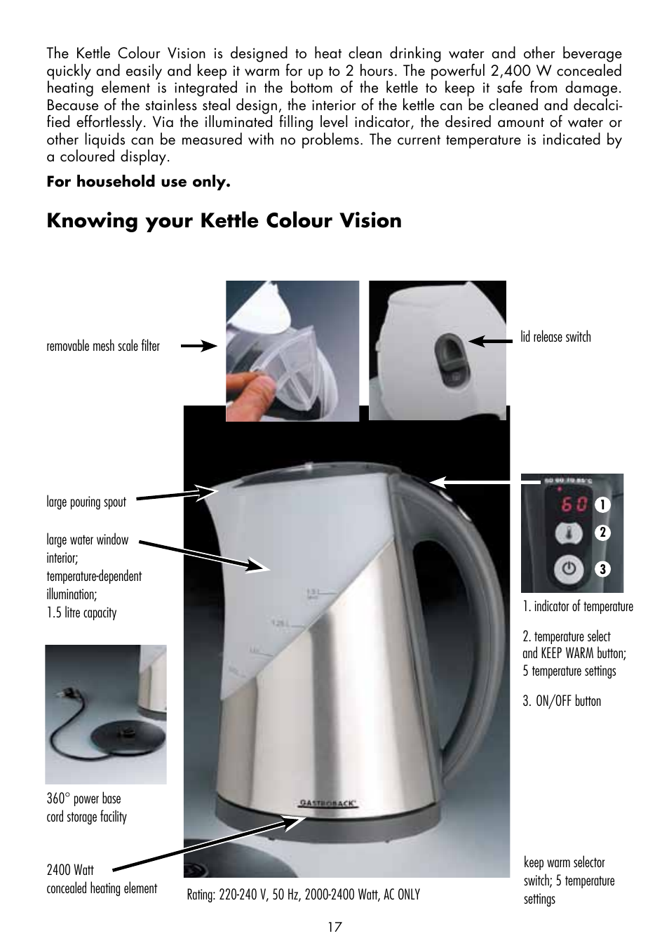 Knowing your kettle colour vision | Gastroback 42420 Colour Vision Kettle User Manual | Page 3 / 13