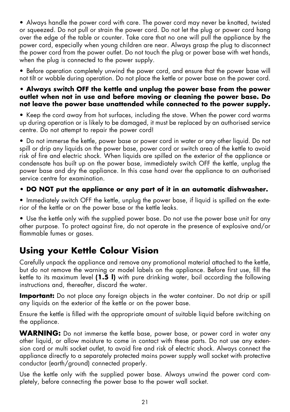 Using your kettle colour vision | Gastroback 42420 Colour Vision Kettle User Manual | Page 7 / 13