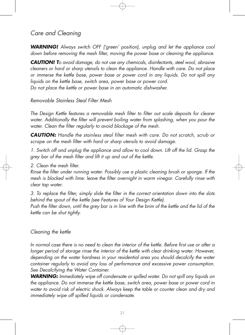 Care and cleaning | Gastroback 42418 Design Teakettle Advanced User Manual | Page 9 / 12