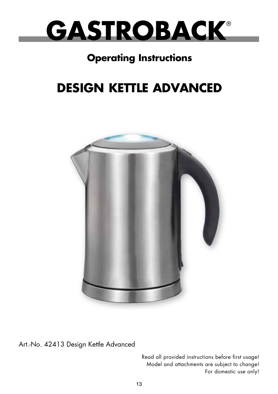 Gastroback 42413 Design Kettle Advanced User Manual | 11 pages