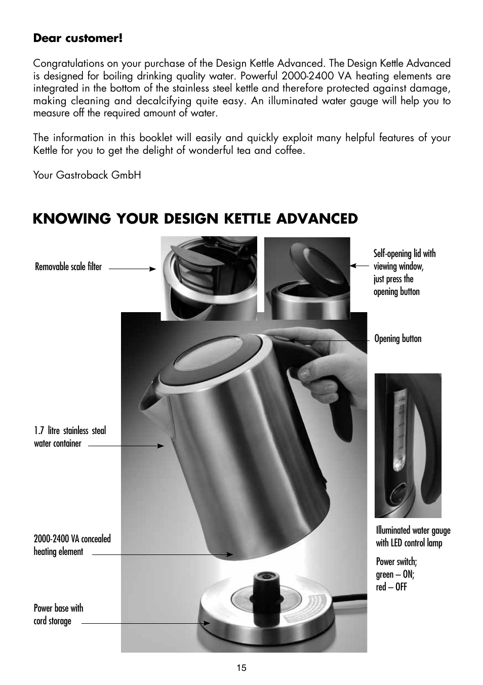 Knowing your design kettle advanced | Gastroback 42413 Design Kettle Advanced User Manual | Page 3 / 11