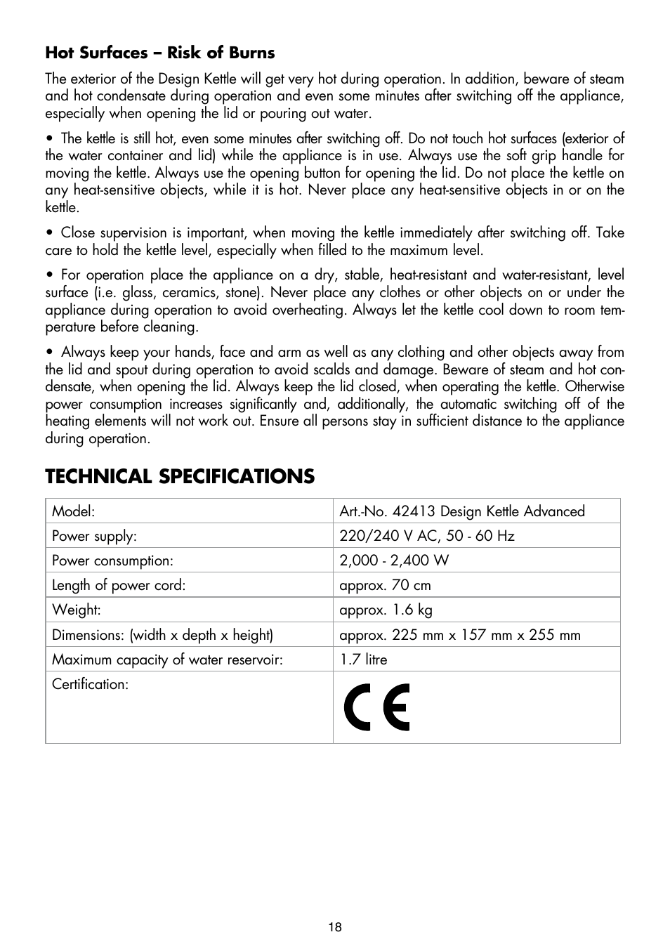 Technical specifications | Gastroback 42413 Design Kettle Advanced User Manual | Page 6 / 11