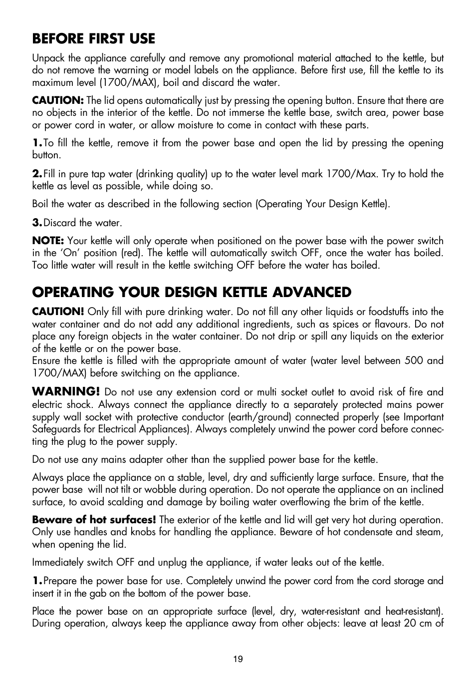 Before first use, Operating your design kettle advanced | Gastroback 42413 Design Kettle Advanced User Manual | Page 7 / 11