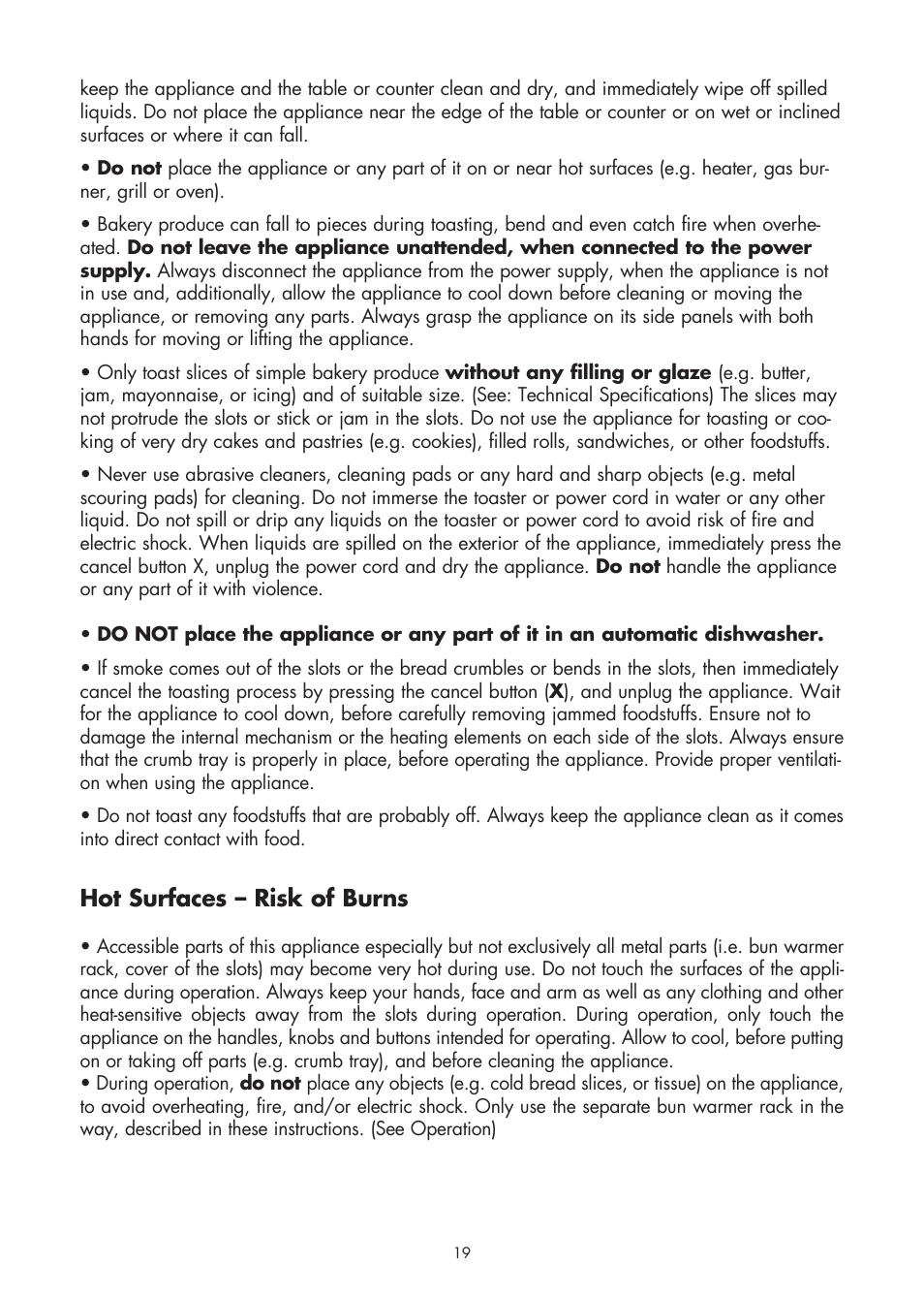 Hot surfaces – risk of burns | Gastroback 42401 Design Toaster Basic User Manual | Page 5 / 13