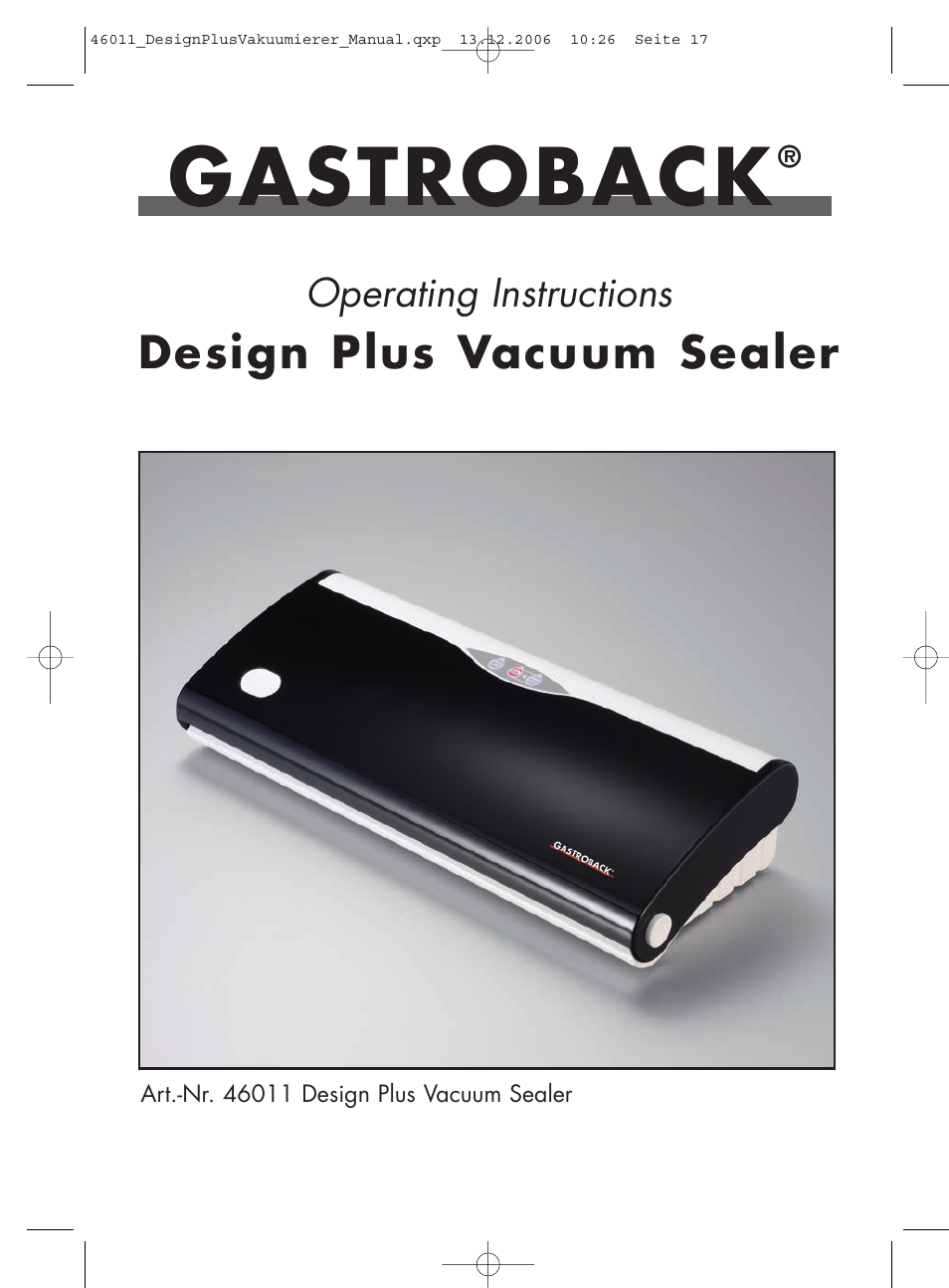 Gastroback 46011 Design Pro Vacuum Sealer User Manual | 14 pages