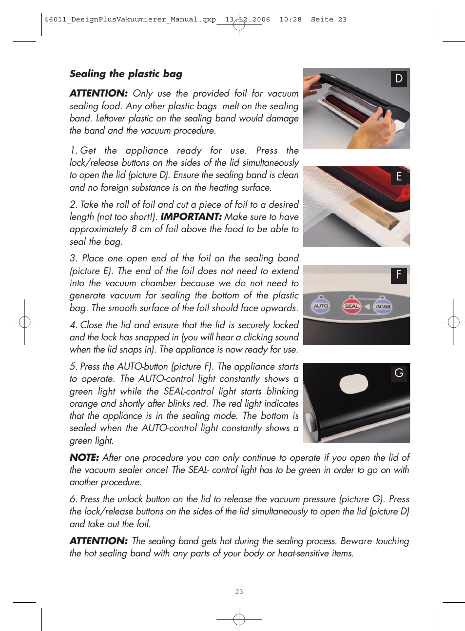 Gastroback 46011 Design Pro Vacuum Sealer User Manual | Page 7 / 14