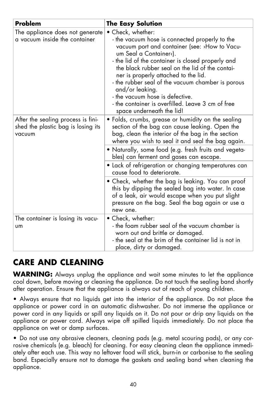 Care and cleaning | Gastroback 46008 Design Vakuum Sealer Plus User Manual | Page 18 / 22