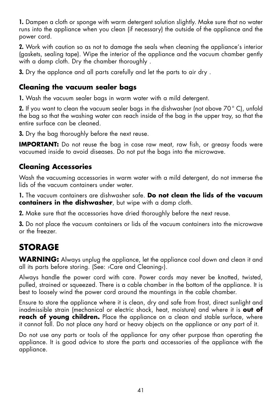 Storage | Gastroback 46008 Design Vakuum Sealer Plus User Manual | Page 19 / 22
