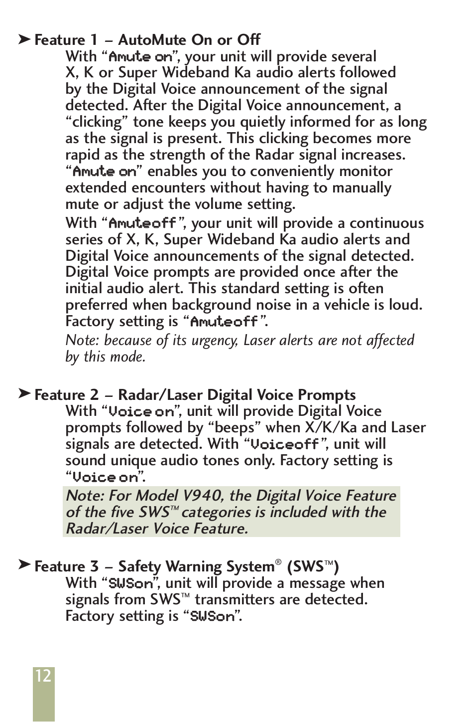 Beltronics V960/V940 User Manual | Page 14 / 32