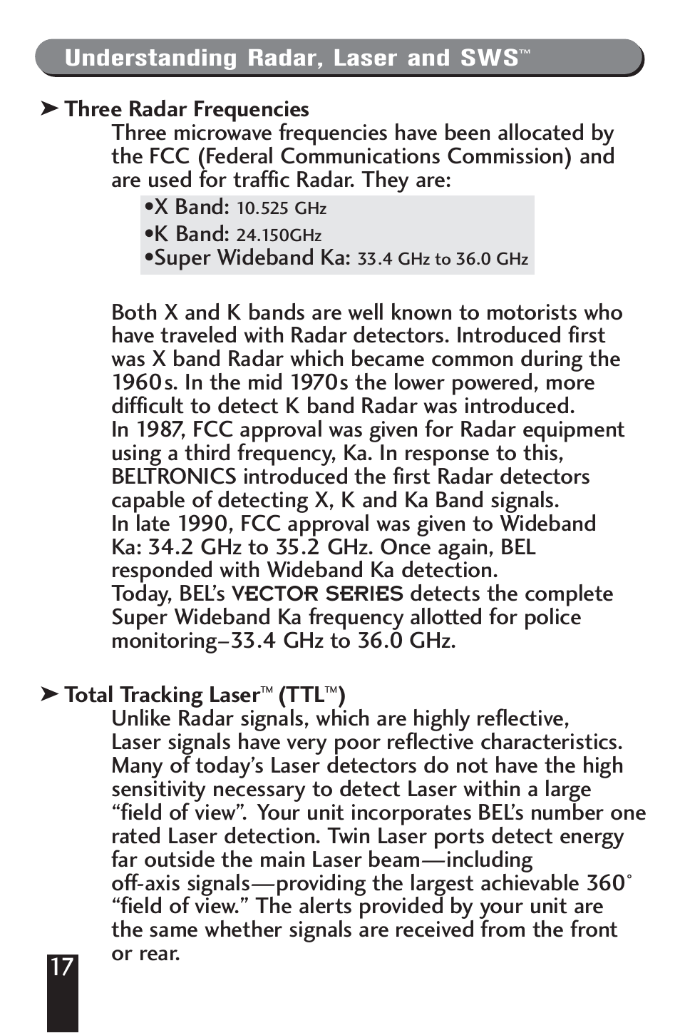 Beltronics V960/V940 User Manual | Page 19 / 32