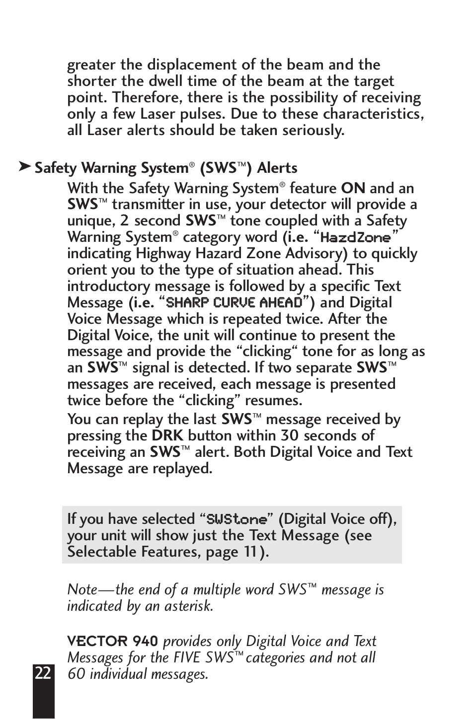 Beltronics V960/V940 User Manual | Page 24 / 32