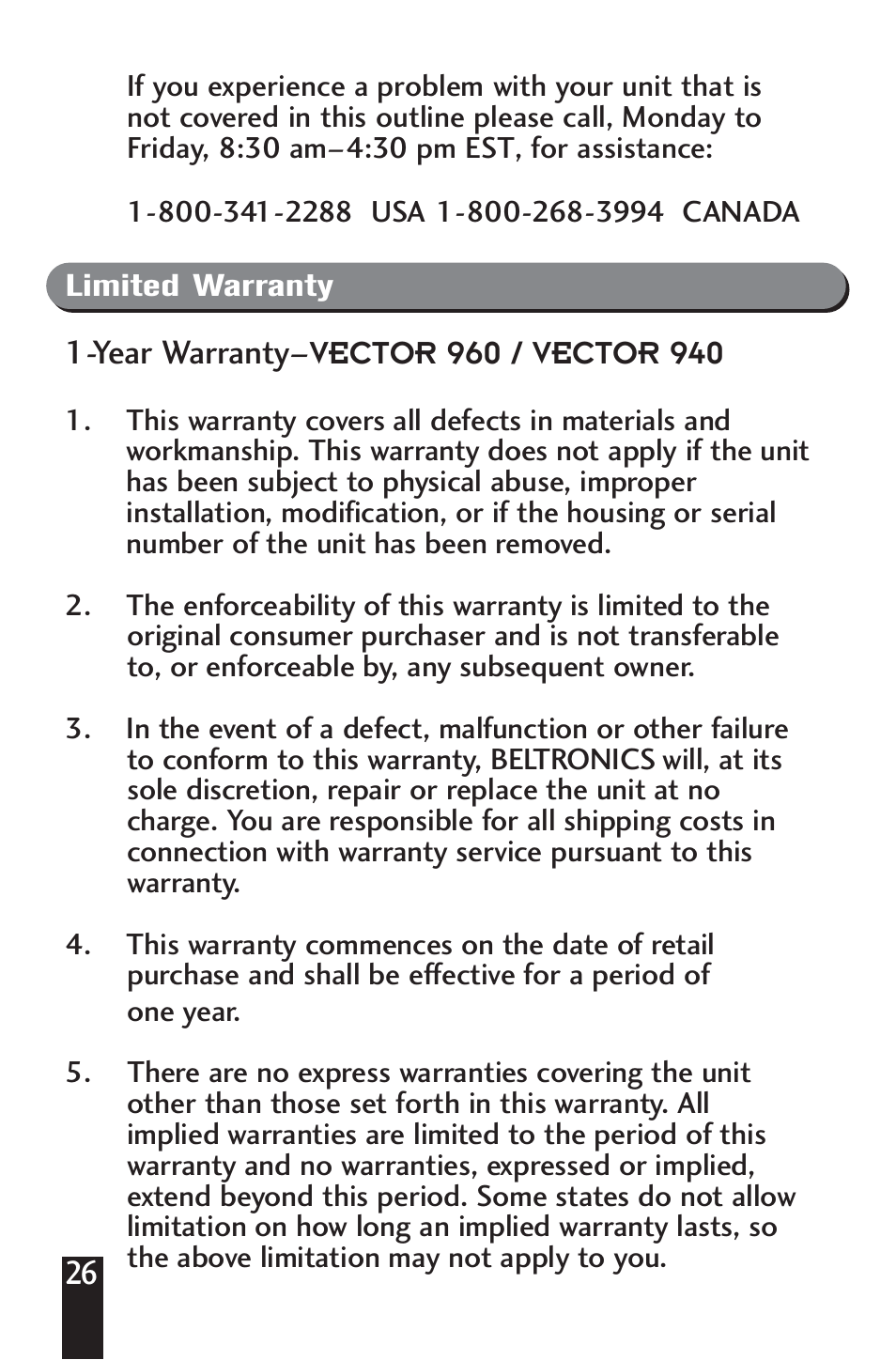 Beltronics V960/V940 User Manual | Page 28 / 32